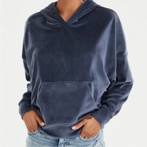 American Eagle Velvet Hoodie Drop Shoulder Oversize Size Small
